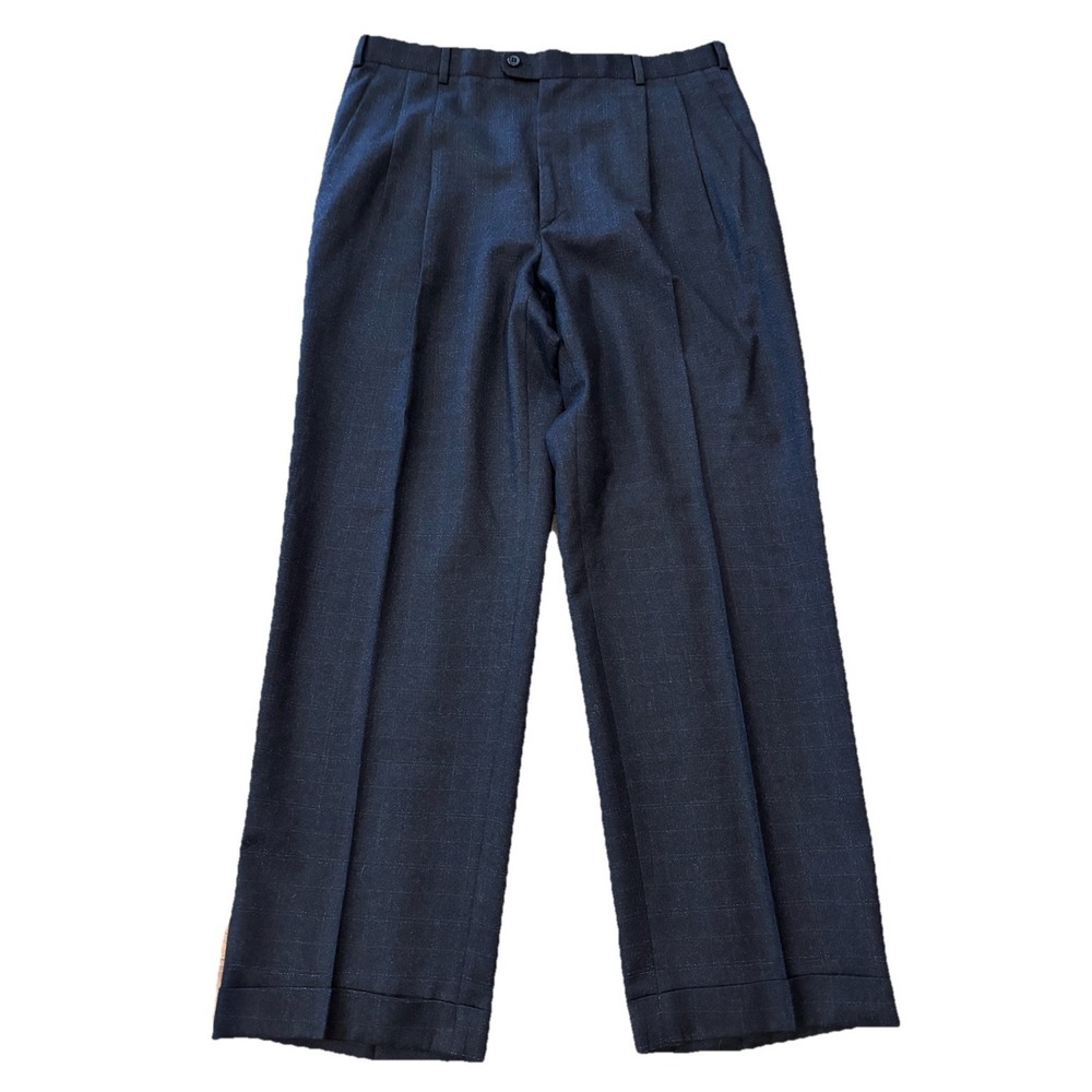 Zanella Mens 34x29 Bennett Dress Pants Charcoal Gray Wool Italy Cuffed Pleated